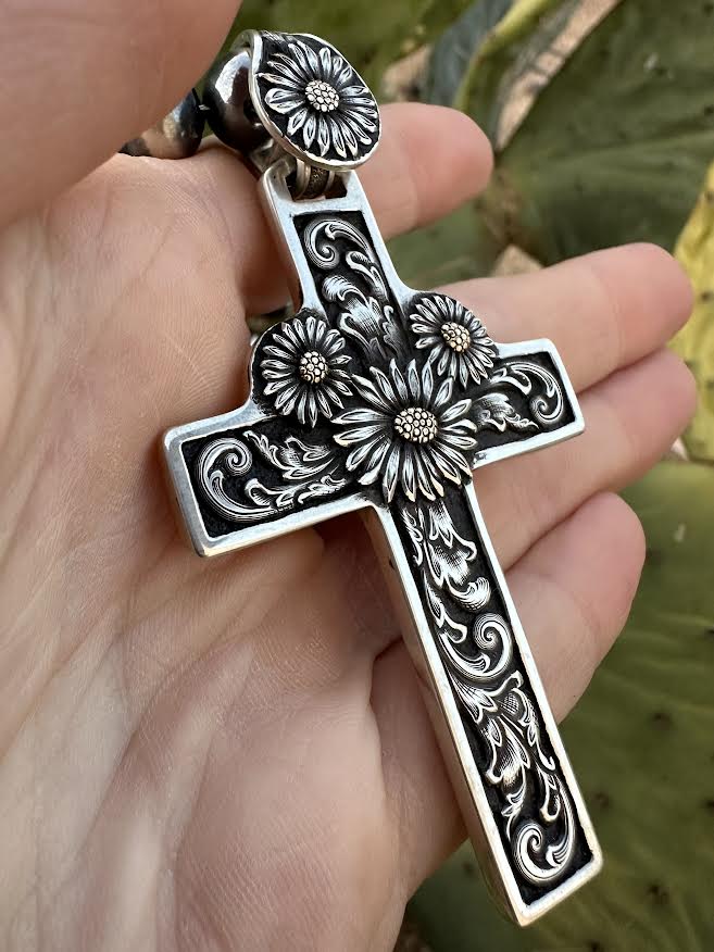 Gold Center Flower Cross