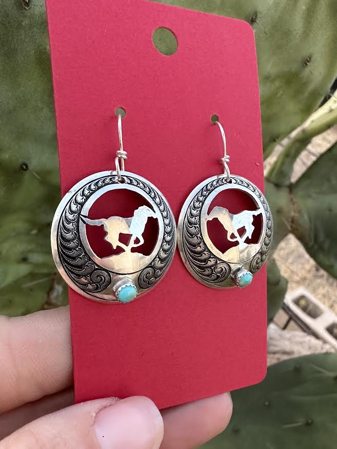 Round Running Horse with Turquoise Earring