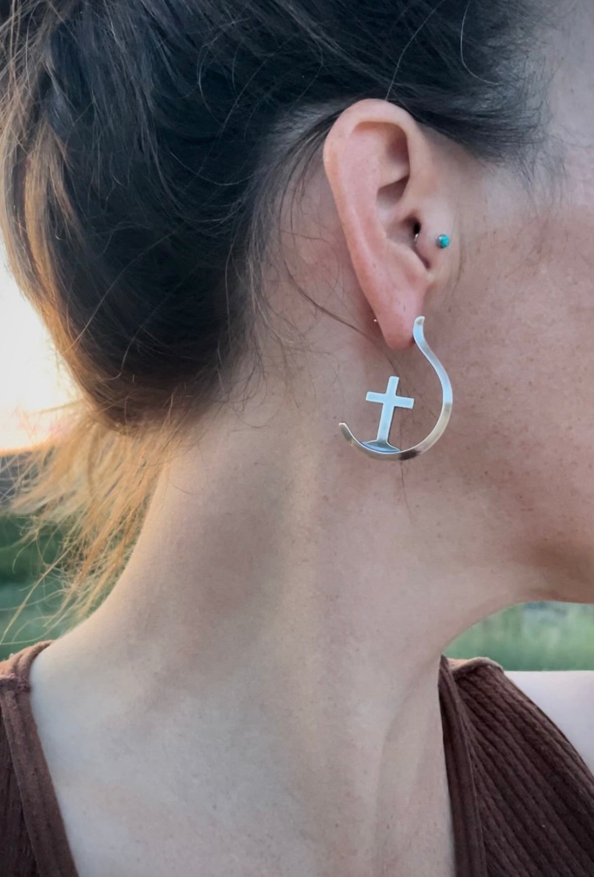 Cross Hoop Earrings