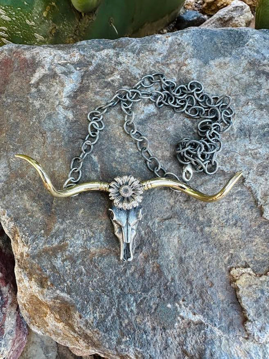 Long Horn Skull With Flower