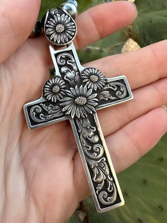 Gold Center Flower Cross